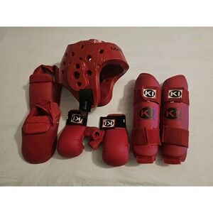 Macho Martial Arts Sparring Gear Bundle Size Small Red Helmet Gloves Pads